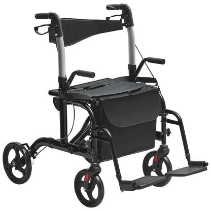 2 in 1 Rollator Walker & Transport Chair - Mobility Walker