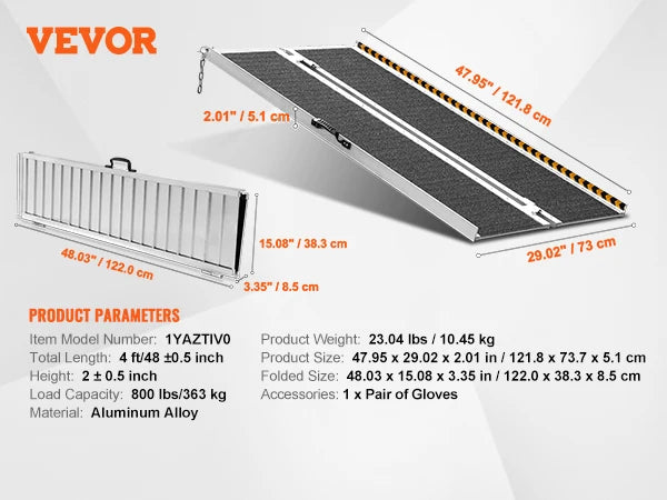 Portable Wheelchair Ramp - 800 lbs Capacity Non-Slip Aluminum Folding Threshold Ramp Foldable Wheel Chair Ramp - Disability Access Wheelchair Ramp