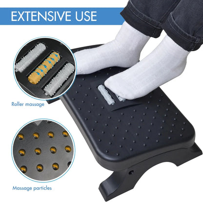 Under Desk Footrest + Massager - Ergonomic Foot Stool with Massage Roller