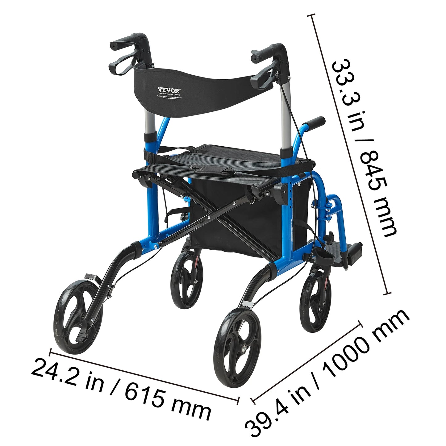 2 in 1 Rollator Walker & Transport Chair - Mobility Walker