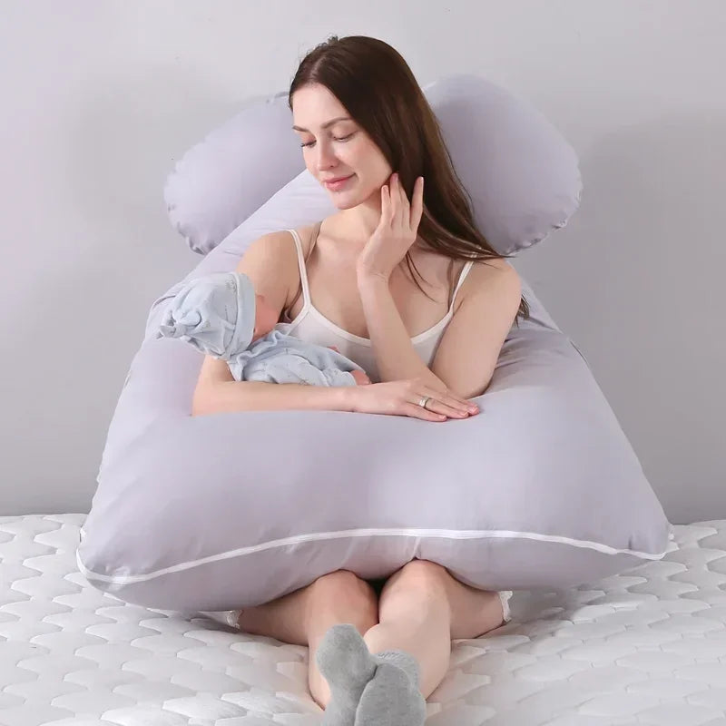 U-shaped Pregnancy Pillow Pure Cotton Lumbar Support Backrest Pillow Cushion for Pregnant Women