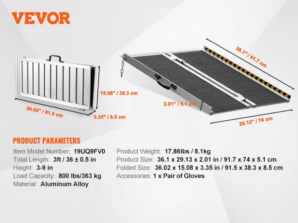 Portable Wheelchair Ramp - 800 lbs Capacity Non-Slip Aluminum Folding Threshold Ramp Foldable Wheel Chair Ramp - Disability Access Wheelchair Ramp