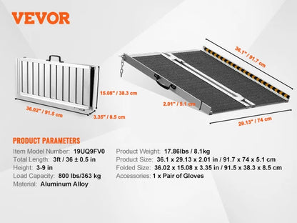 Portable Wheelchair Ramp - 800 lbs Capacity Non-Slip Aluminum Folding Threshold Ramp Foldable Wheel Chair Ramp - Disability Access Wheelchair Ramp