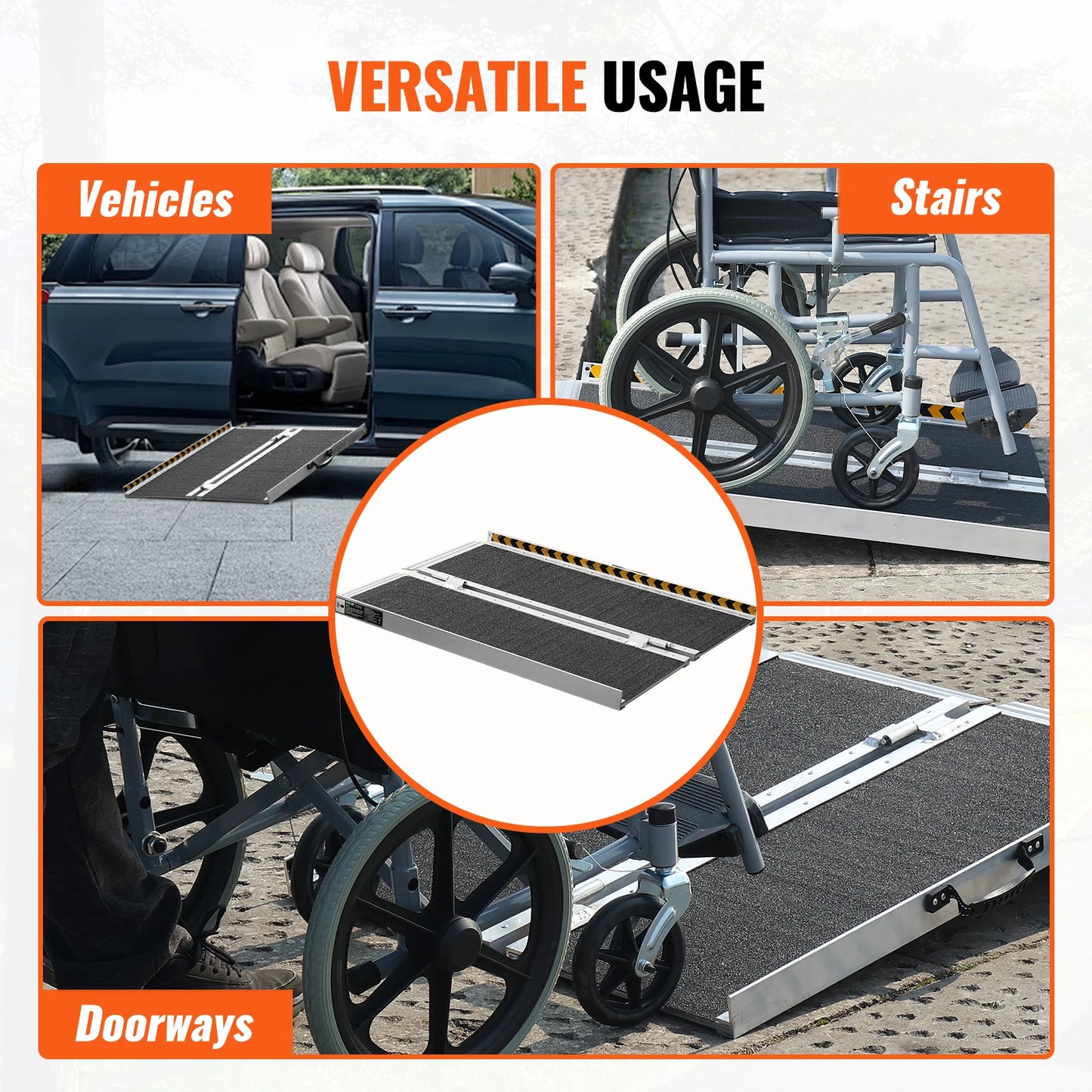 Portable Wheelchair Ramp - 800 lbs Capacity Non-Slip Aluminum Folding Threshold Ramp Foldable Wheel Chair Ramp - Disability Access Wheelchair Ramp