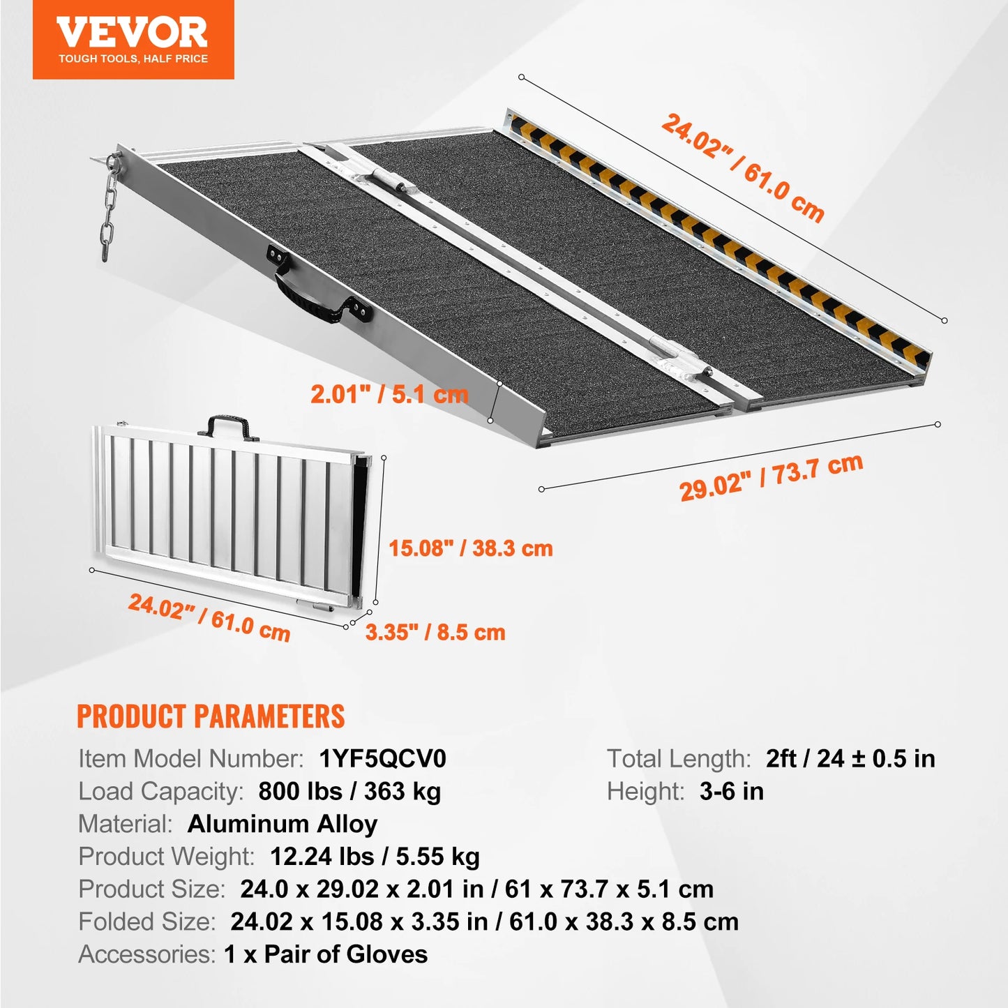 Portable Wheelchair Ramp - 800 lbs Capacity Non-Slip Aluminum Folding Threshold Ramp Foldable Wheel Chair Ramp - Disability Access Wheelchair Ramp