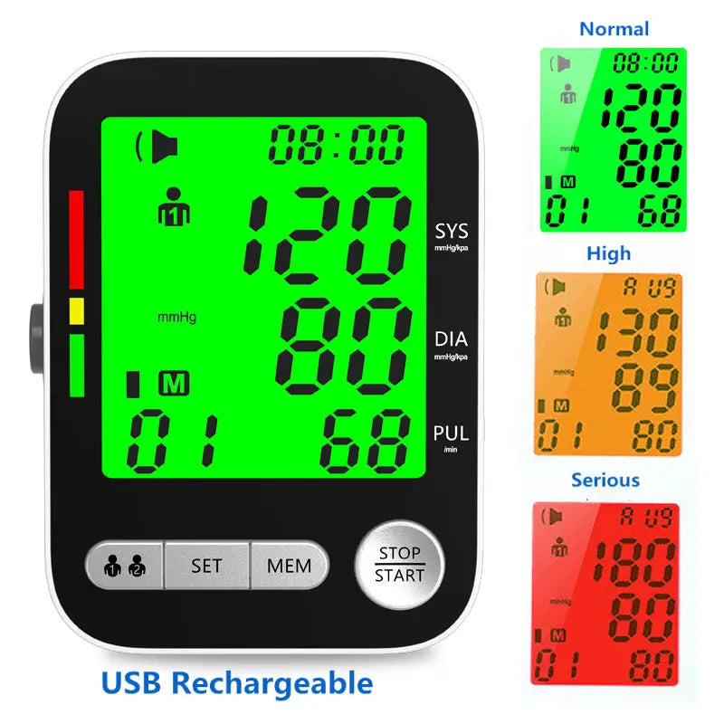 Rechargeable Digital Blood Pressure Monitors Electronic Tonometer Sphygmomanometer