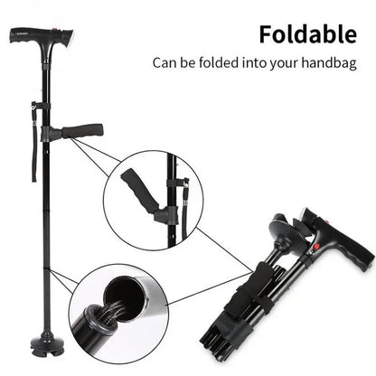 Collapsible Telescopic Folding Walking Stick with LED Safety Light