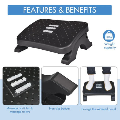 Under Desk Footrest + Massager - Ergonomic Foot Stool with Massage Roller