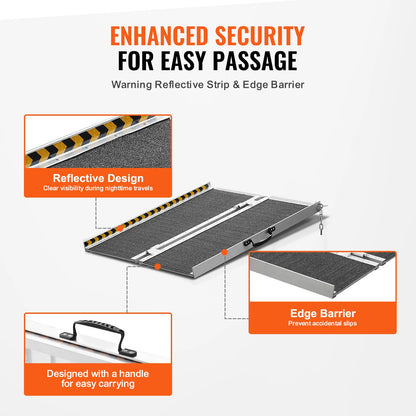 Portable Wheelchair Ramp - 800 lbs Capacity Non-Slip Aluminum Folding Threshold Ramp Foldable Wheel Chair Ramp - Disability Access Wheelchair Ramp