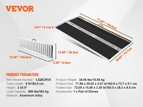 Portable Wheelchair Ramp - 800 lbs Capacity Non-Slip Aluminum Folding Threshold Ramp Foldable Wheel Chair Ramp - Disability Access Wheelchair Ramp